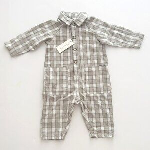 Rylee + Cru Baby Boy Size 6-12M Collared Plaid Jumpsuit in Pewter